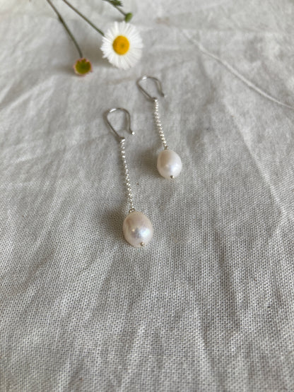 Sterling Silver Dangle Earrings with Pearls