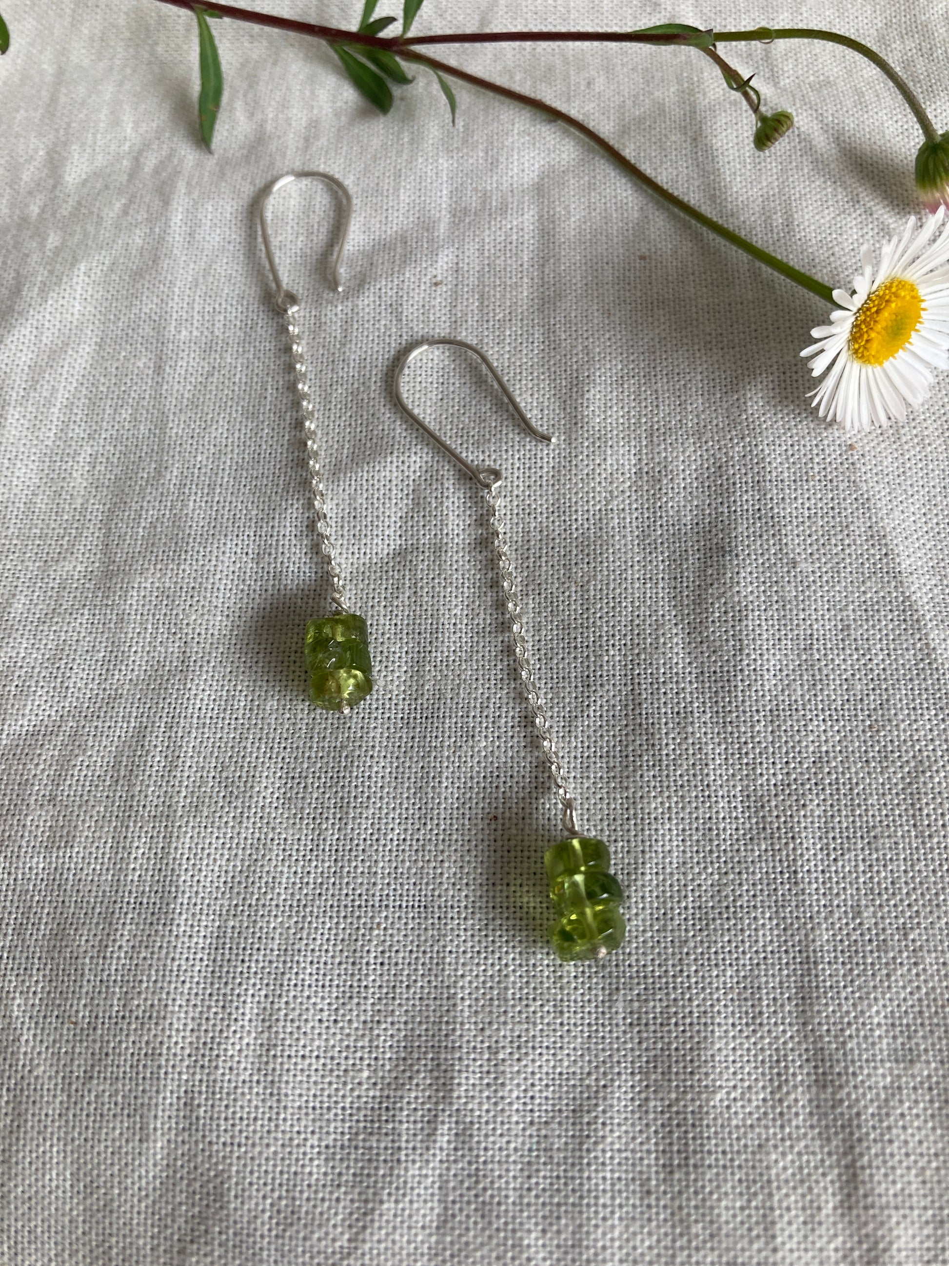 Sterling Silver Dangle Earrings with Peridot beads