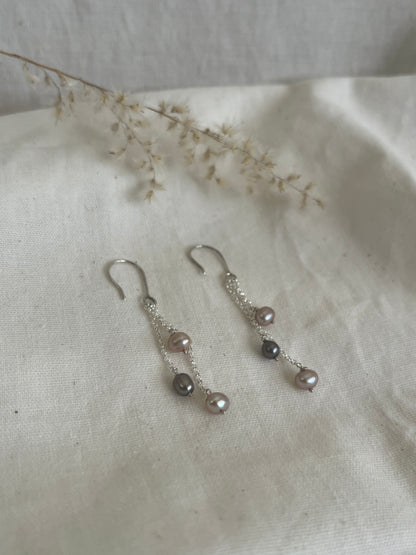 Scattered Pink & Grey Pearl Earrings