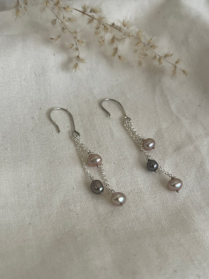 Scattered Pink & Grey Pearl Earrings