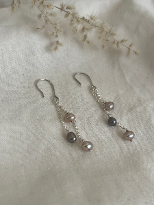 Scattered Pink & Grey Pearl Earrings
