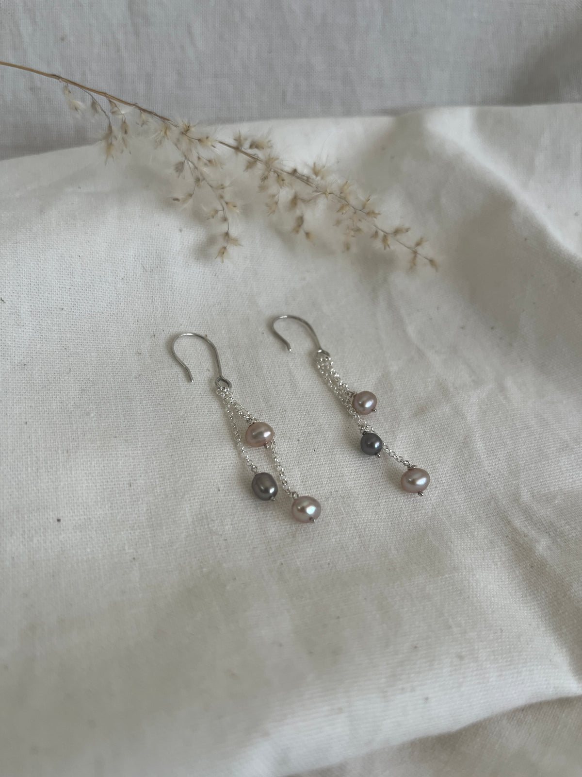 Scattered Pink & Grey Pearl Earrings