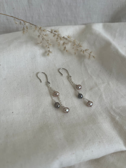 Scattered Pink & Grey Pearl Earrings