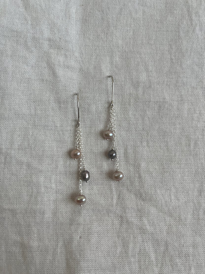 Scattered Pink & Grey Pearl Earrings