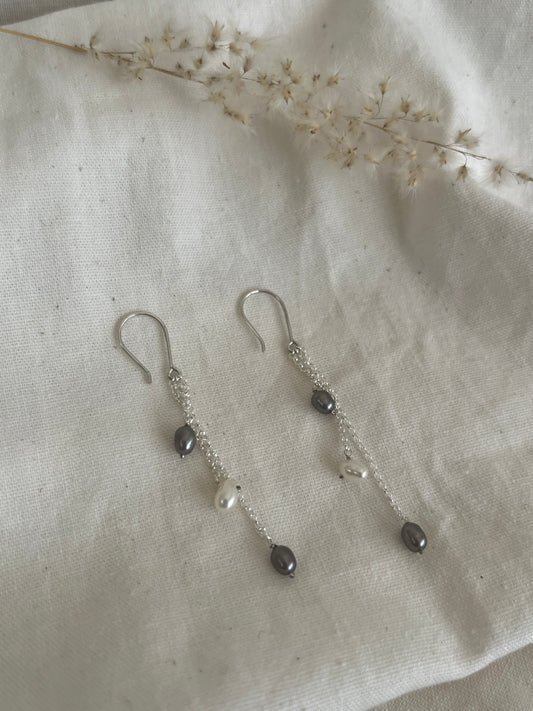 Scattered White & Grey Pearl Earrings