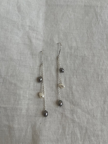 Scattered White & Grey Pearl Earrings