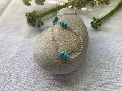 Sterling Silver Chain Bracelet with Turquoise Beads