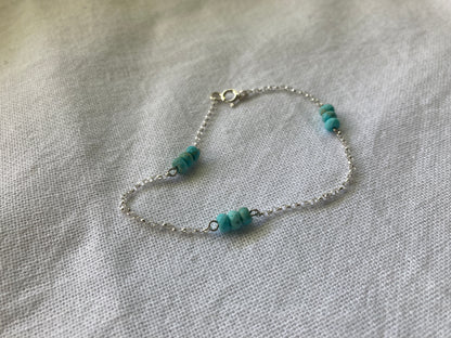 Sterling Silver Chain Bracelet with Turquoise Beads