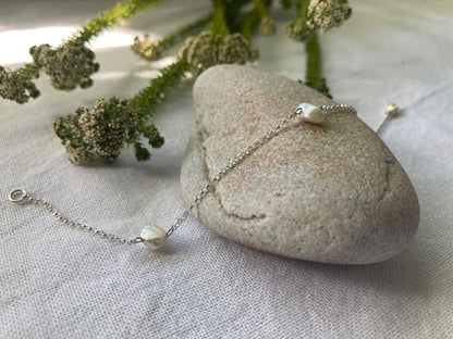 Sterling Silver Chain Bracelet with White Wonky Pearls