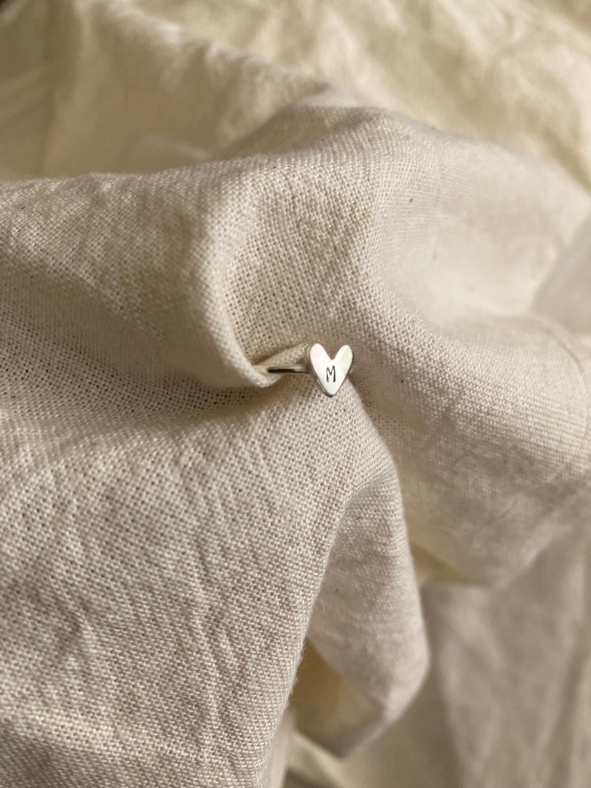 Small Sterling Silver Heart Ring with Hand Stamped Initial - perfect for little hands