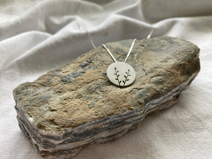 Sterling Silver Disc Pendant with Spekboom inspired cut out design on Sterling Silver Chain