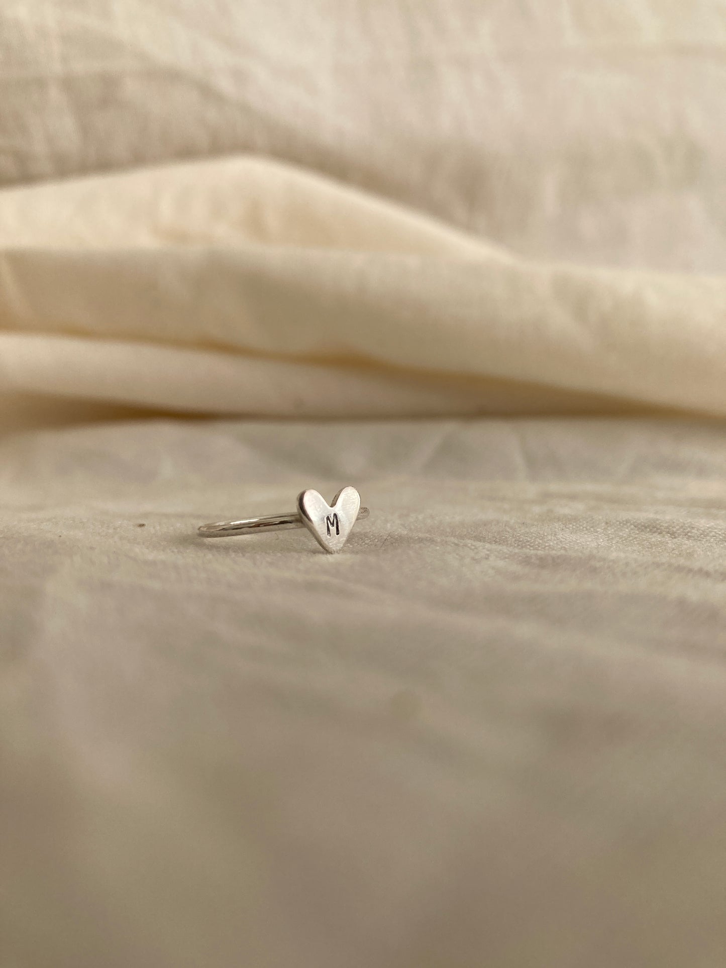 Small Sterling Silver Heart Ring with Hand Stamped Initial - perfect for little hands