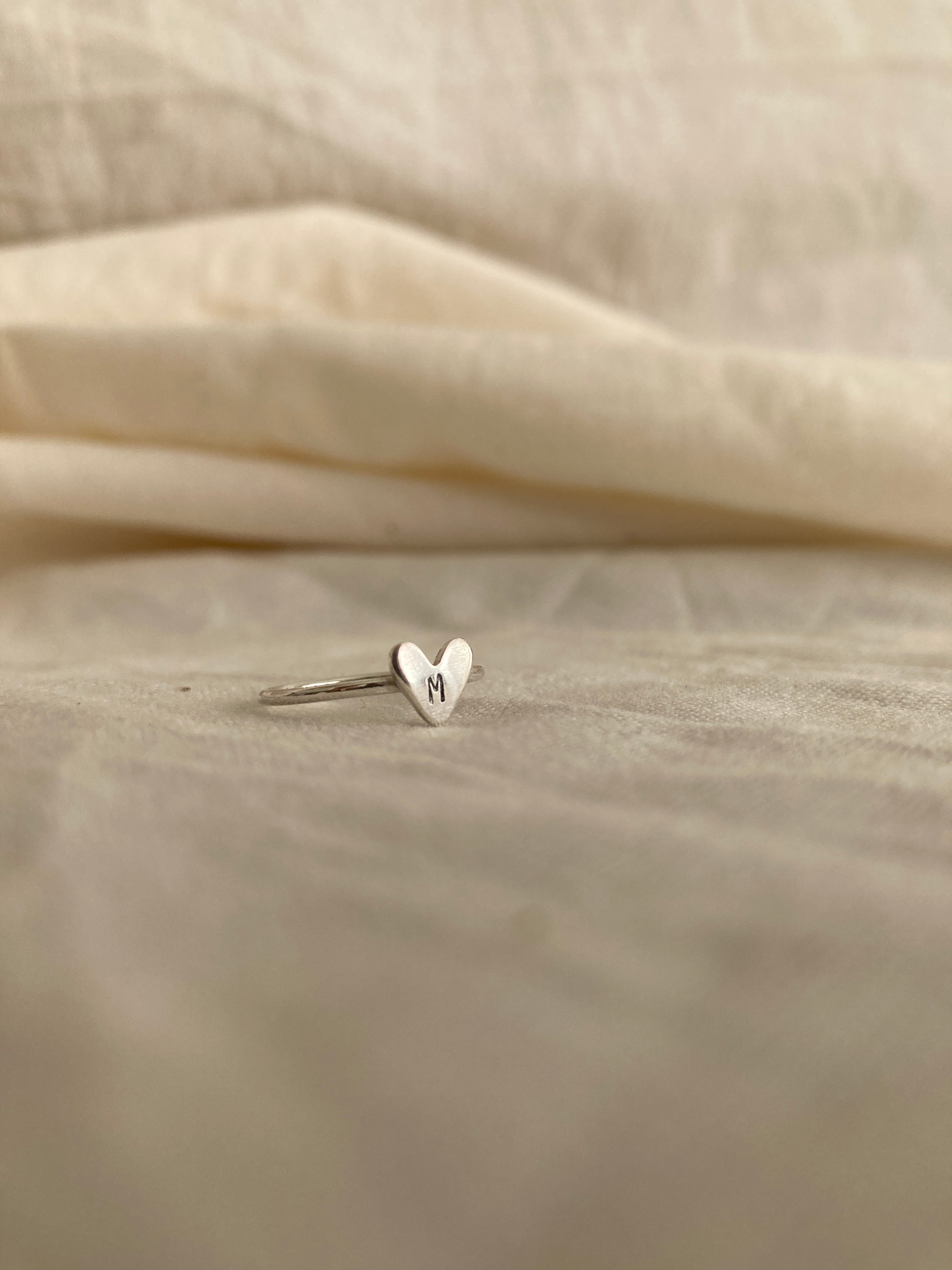 Small Sterling Silver Heart Ring with Hand Stamped Initial - perfect for little hands