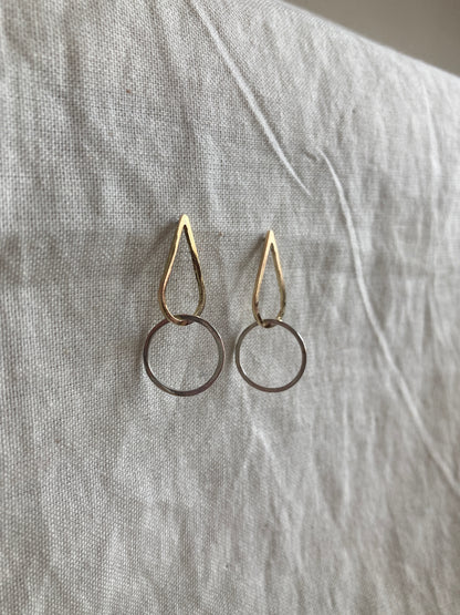 Brass Teardrop & Sterling Silver Circle Earrings