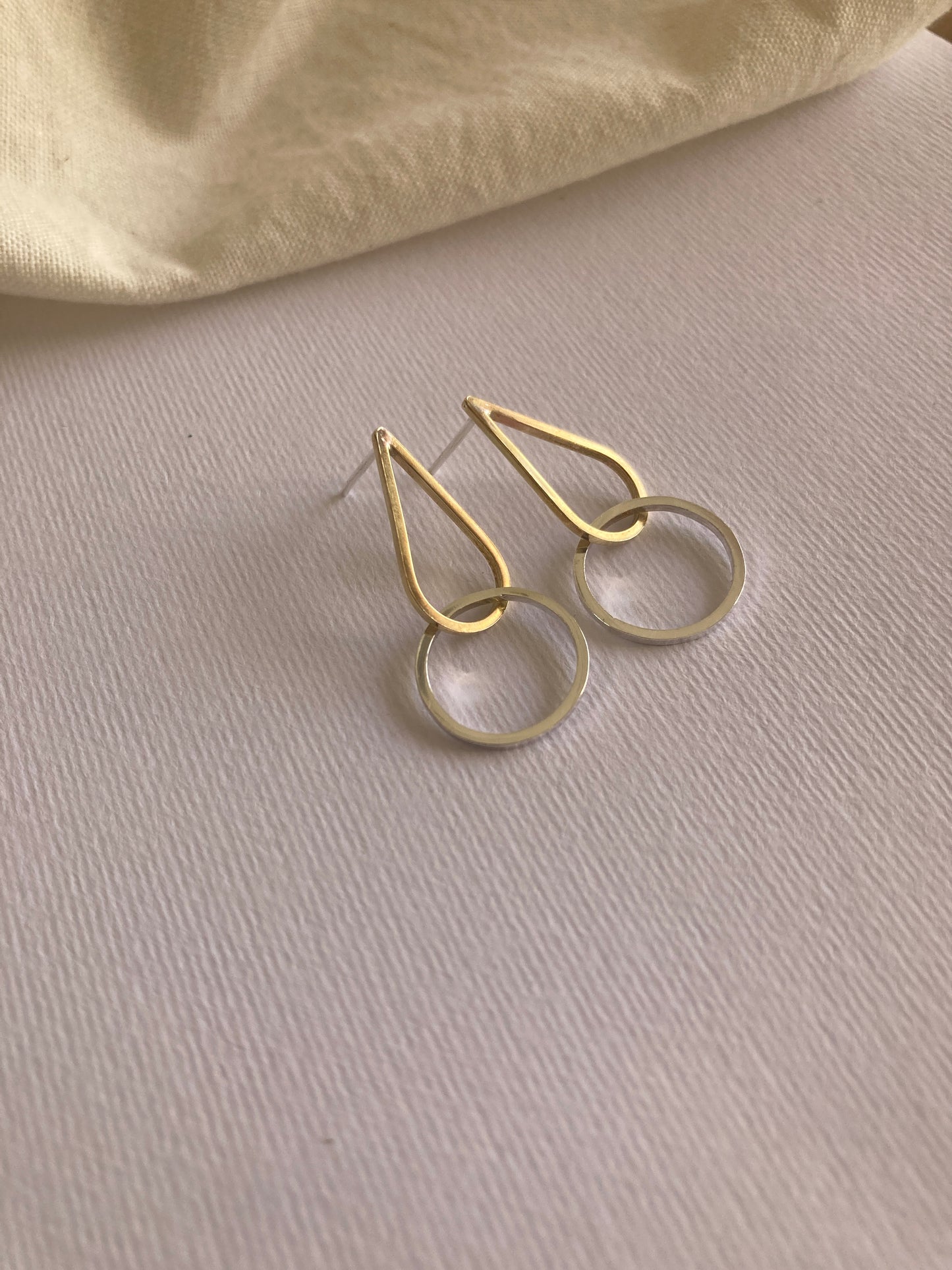 Brass Teardrop & Sterling Silver Circle Earrings
