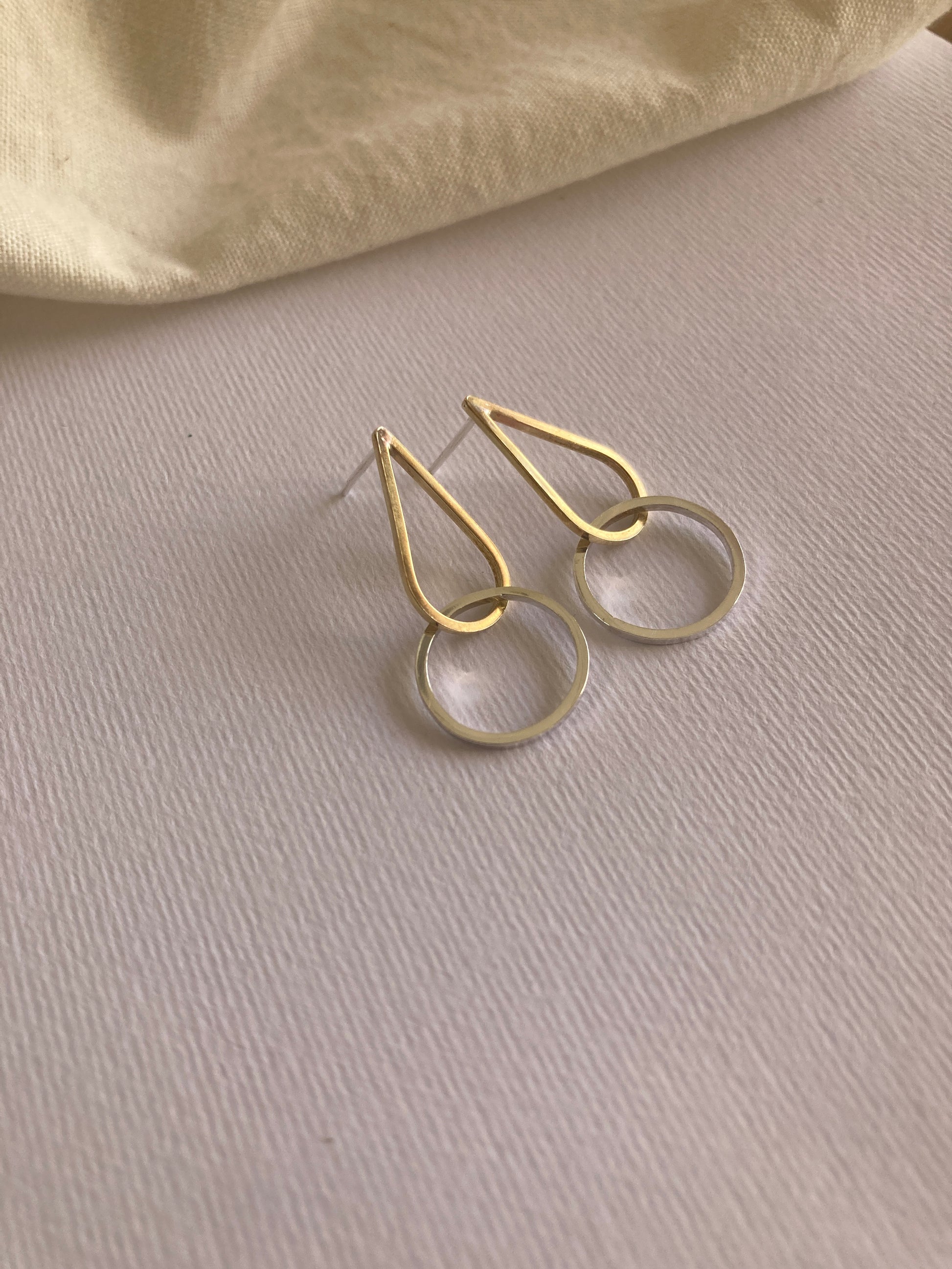Brass Teardrop & Sterling Silver Circle Earrings