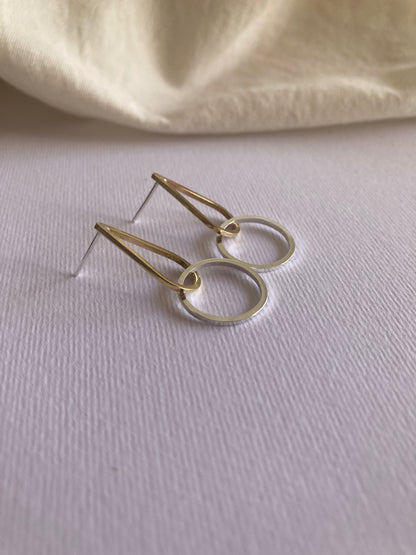 Brass Teardrop & Sterling Silver Circle Earrings