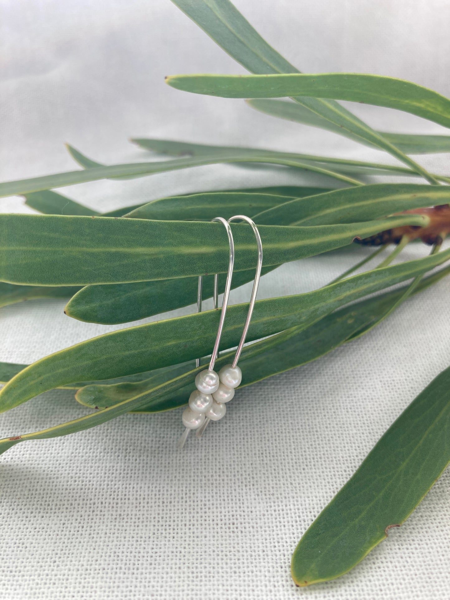 Pearl Hook Earrings - 3 Pearls