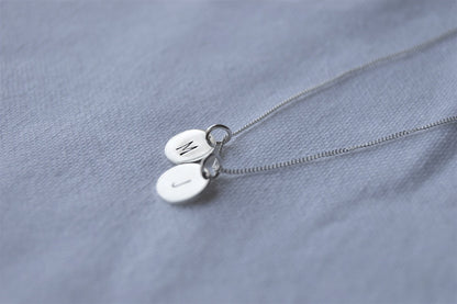 Sterling Silver 9mm Initial Disc Set of two Initial Discs on Chain