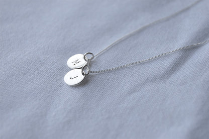 Sterling Silver 9mm Initial Disc Set of two Initial Discs on Chain