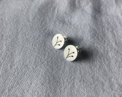 Sterling Silver Disc Stud Earrings with Botanical cut-out design