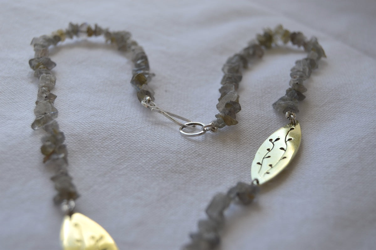 Labradorite Chips & Botanical cut-out Shield Neckpiece