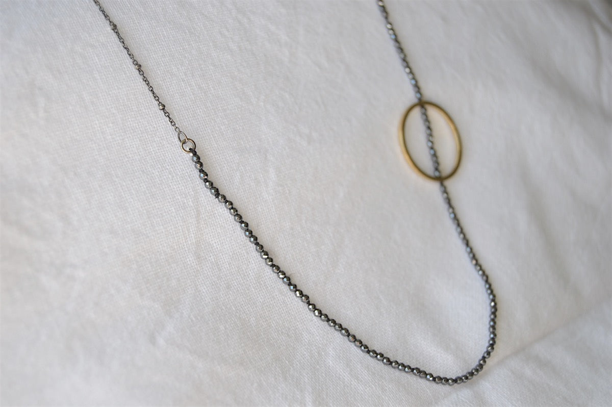 Hematite Beads & Brass Circle Neckpiece