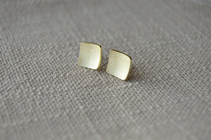 Brass Square Domed Earrings with Sterling Silver Posts