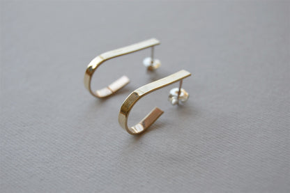 Brass Teardrop Hoop Earrings on Sterling Silver Posts