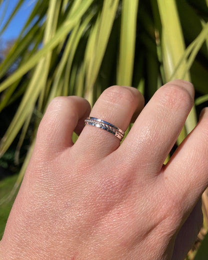 Sterling Silver Stacking Ring Set - one Stripe, one Dot and one Twisted finish