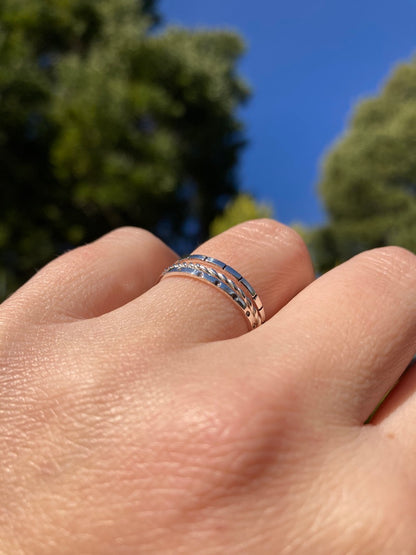 Sterling Silver Stacking Ring Set - one Stripe, one Dot and one Twisted finish