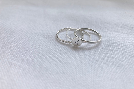 Stacking Ring Set - Twisted Initial Disc