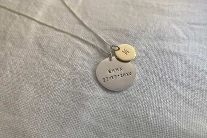 Sterling Silver Large Disc with Small Brass Initial Disc Pendant Set