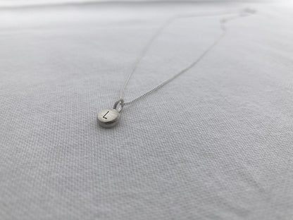 Sterling Silver Pebble with hand stamped Initial Pendant on Sterling Silver Chain