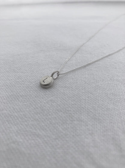 Sterling Silver Pebble with hand stamped Initial Pendant on Sterling Silver Chain