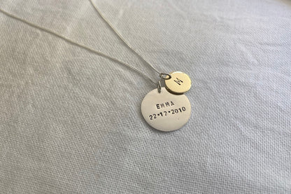 Sterling Silver Large Disc with Small Brass Initial Disc Pendant Set
