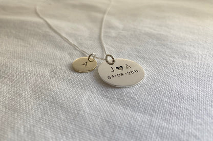 Sterling Silver Large Disc with Small Brass Initial Disc Pendant Set
