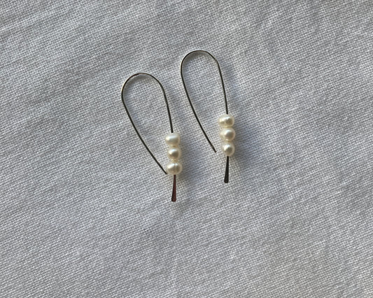 Pearl Hook Earrings - 3 Pearls